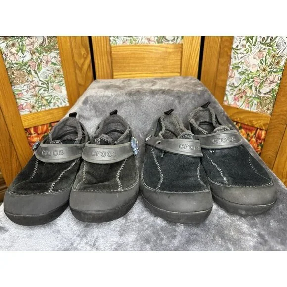 CROCS Dawson Black Suede Faux Fur Kids Unisex Shoes Child Sz C12/13 2 Pairs