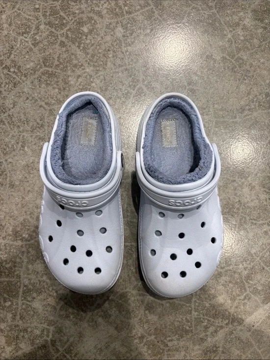 CROCS Kids White Fleece-Lined Clogs