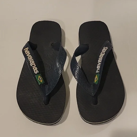 New BABY BRAZIL LOGO FLIP FLOPS NAVY BLUE size 25-26 usa 9/10c blue flip  sandal