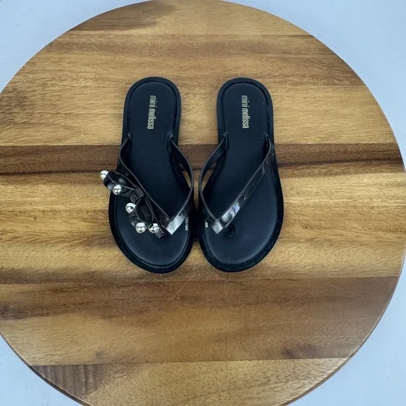New NWOB Little Kids Mini Melissa Flip Flop II Bow Jelly Black Sandals Size 13 C