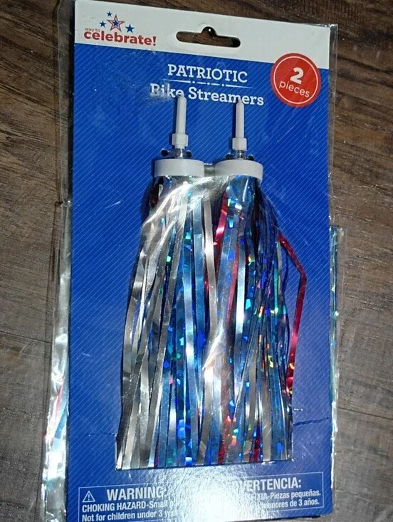Patriotic Bike Streamers - Blue, Silver & Red - 2 Pack
