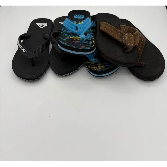 Boys Quiksilver & Reef Flip Flop Sandals Bundle Black Brown Blue Size 2 3 Lot