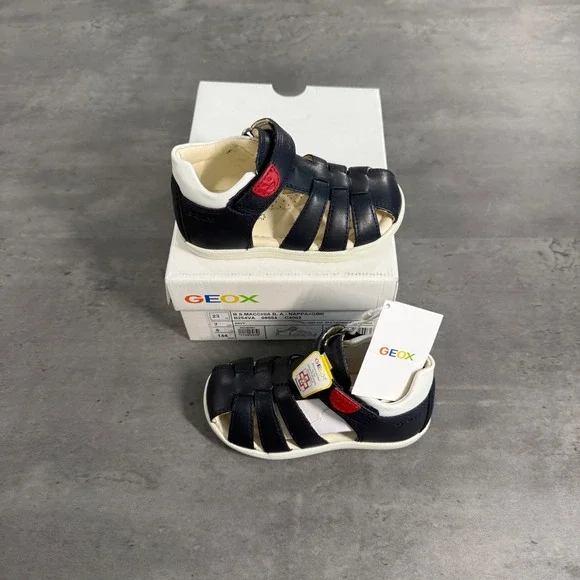 Geox Macchia Fisherman Sandals Toddler Boys 7 Navy Red White Leather B254VA