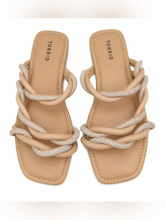 Torrid Women’s Rhinestone Strappy Slide Sandals Nude/Brown.  Size: 8.5