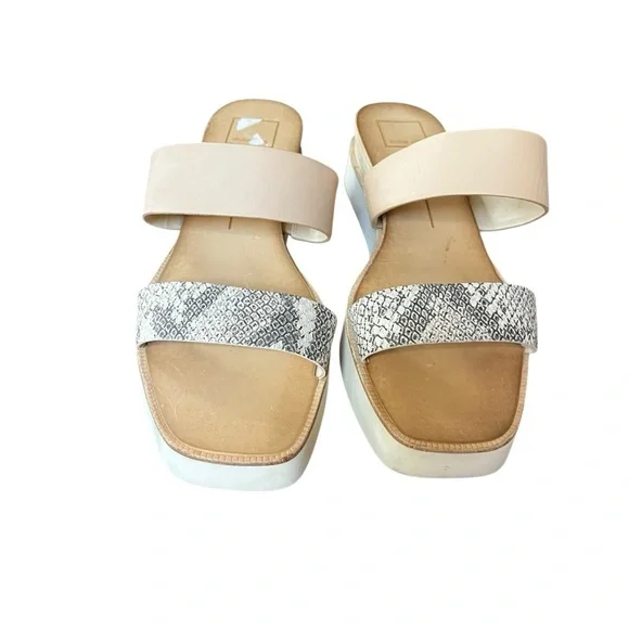 Dolce vita tan snake print wood sandals 9.5 Parni Double-Band Flatform Sandals