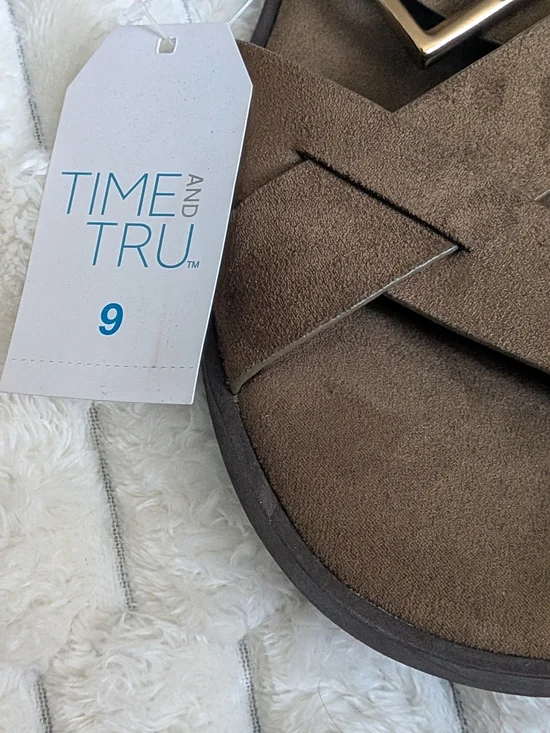 Time and Tru Brown Suede Slide Sandals - Size 9
