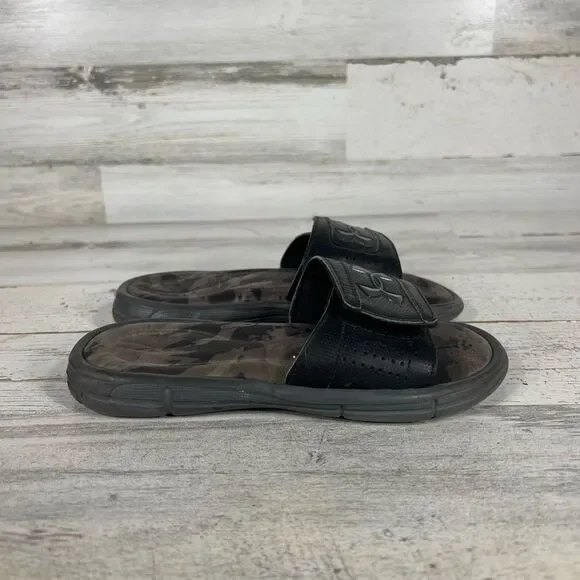 Under Armour Boys Slides Sandals 4D Foam Logo‎ Strap Black Size 1Y