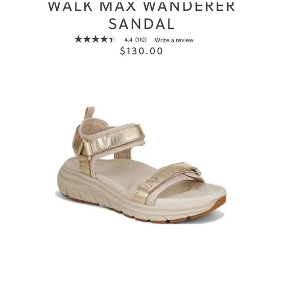 Vionic Walk Max Wanderer Gold Tan Leather Sport Sandals Size 7- EUC