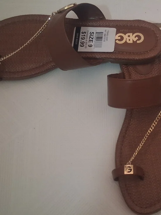 G By Guess Brown Chain-Accent Slide Sandals