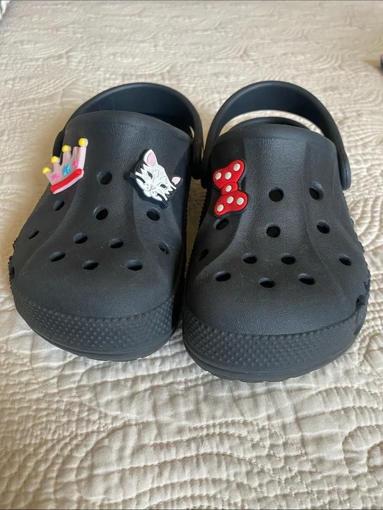 CROCS Kids Black Clog Sandals with Colorful Charms