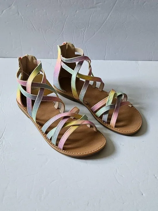 Girls' Multicolor Pastel Strappy Flat Sandals Size 2