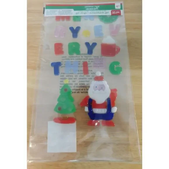 Christmas Santa Tree Window Gel Clings 35 Pc Stickers Decorations New