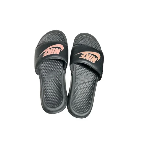 Nike Benassi JDI Black Rose Gold Metallic Slides Sandals 343881-007 Womens 11