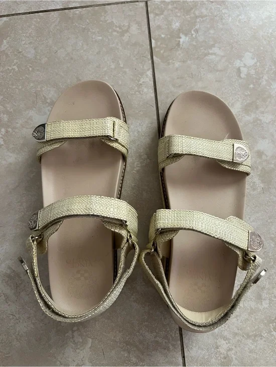 Vince Camuto Metallic Beige Woven Slide Sandals
