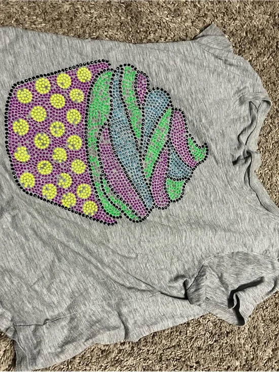 Justice Girls Gray Tee with Neon Polka Dot & Swirl Rhinestone Cupcake