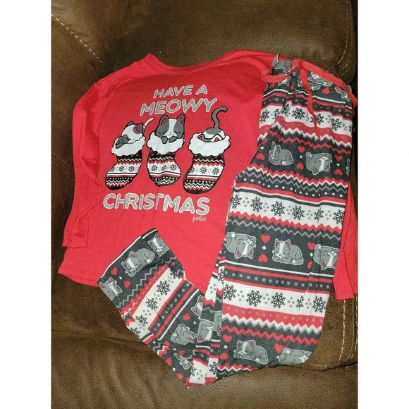 Justice Christmas pajamas holiday‎ meowy Christmas cat size 10