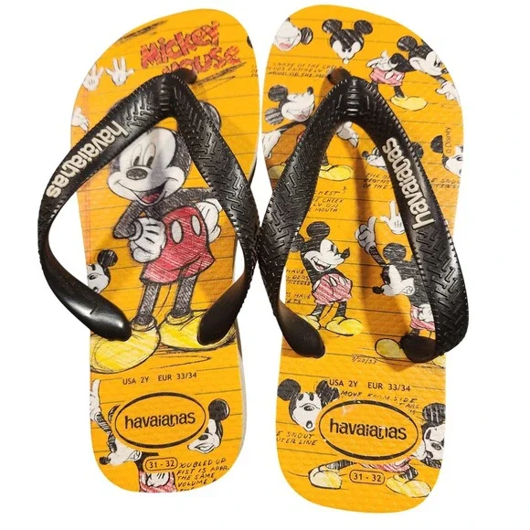 Havaianas Shoes Youth Size 2Y Orange Mickey Mouse Disney‎ Sandals Flip Flops