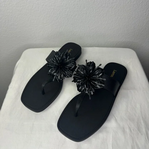 Larroude Black Hibiscus Jelly Flat Sandals Women’s Size 10 / 11 EUR 40/41 NWOT