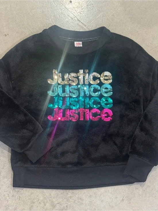 Justice Black Kids Sequin Logo Sweatshirt with Gold, Blue, Teal & Pink Sequins