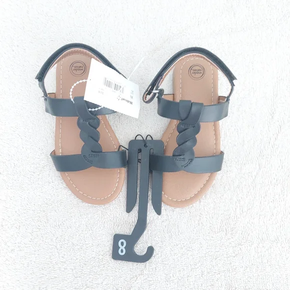 Wonder Nation Baby Girls Black Braided Black Strappy Sandals Toddler Size 8 NWT