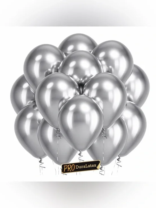 100~Pro Duralatex Metallic Silver Balloons 12 inch Extra-Thick Silver Balloons