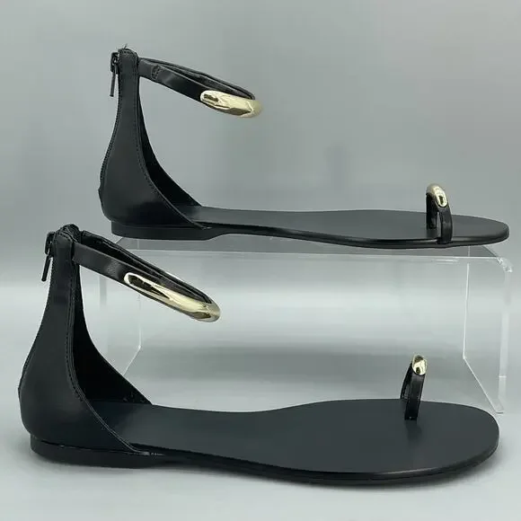 NEW I.N.C. Women’s Georna Flat Sandals Black/Gold Size 9.5M