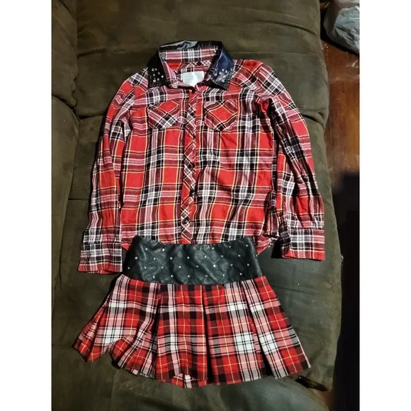 Justice red‎ plaid back to school outfit top and skort size 7