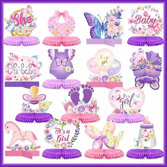 Jetec 14 Pcs Butterfly Baby Shower Gender Reveal Party Table Decorations USED