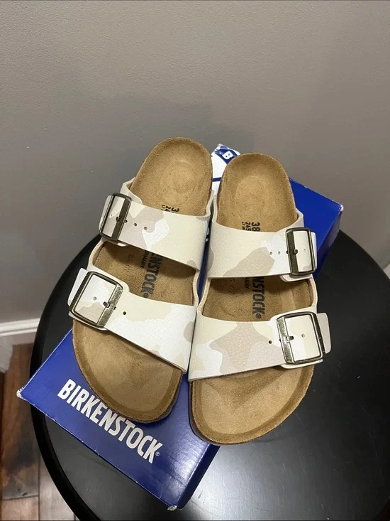 Birkenstock size 38 (7) Two-Strap Sandals in Desert Camo White/Tan