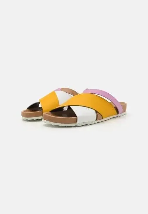 Pierre Hardy Alpha Cross Flat Sandal in Calf Cappucino Multicolor 37