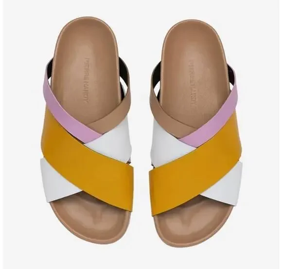 Pierre Hardy Alpha Cross Flat Sandal in Calf Cappucino Multicolor 36