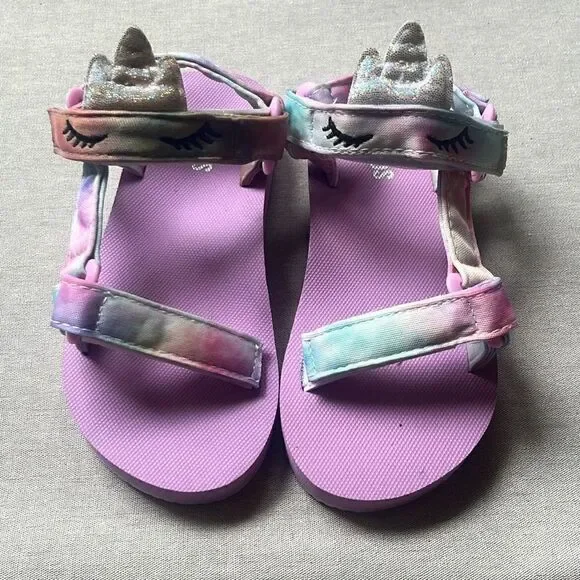 Fabkids Girls 11/12 Purple Tie Dye‎ Unicorn Slip On Platform Sandals