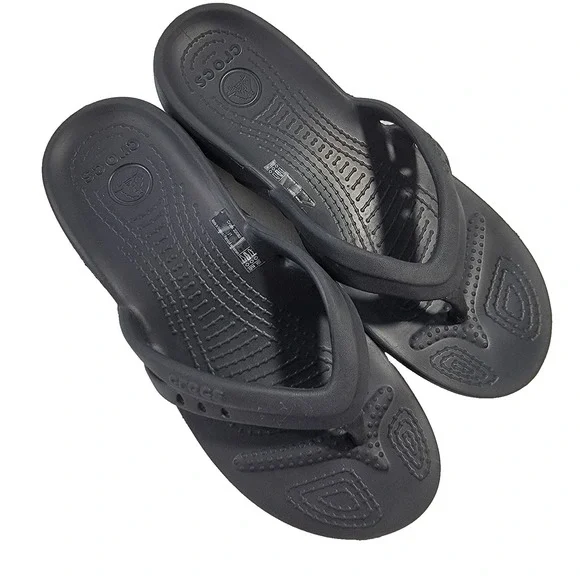 Crocs‎ Kadee Sandals Slides Junior 1 Black Thong Slip On Waterproof Flip Flops