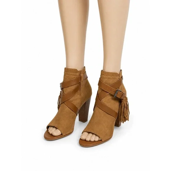 Sam Edelman Vermont Tan Leather Fringe Tassel Block Heel Sandals Womens 9.5