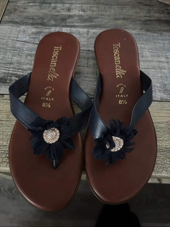 Toscanella Navy Floral Jewel Thong Sandals for Women