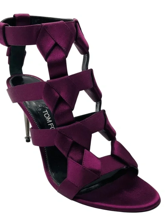 TOM FORD PURPLE KNOT DETAIL SATIN CAGED SANDALS