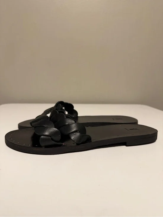 Frye Azalea Black Leather Braid Slide Flat Sandals Women’s US 7-7.5