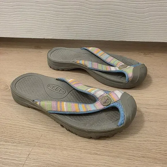 KEEN Girls Gray Rainbow Slip On Grunge Casual Beach Outdoor‎ Bali Sandals Size 3