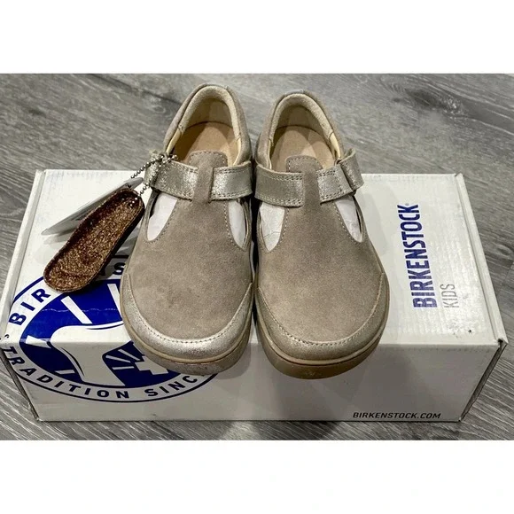 NEW Kids Birkenstock Abilene Silver 1008812 Beige‎ Suede Size 29 C11