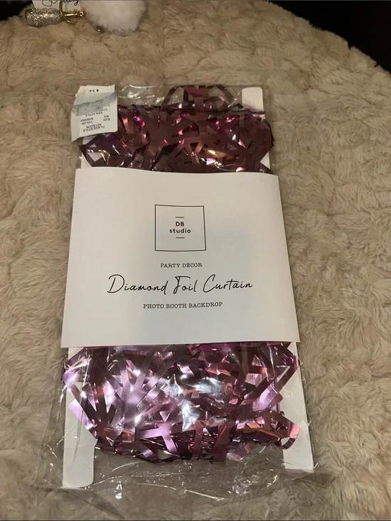 David's Bridal Pink Metallic Diamond Foil Curtain Photo Booth Backdrop