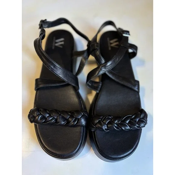 Worthington Black‎ Braided Strap Open Toe Sandle Buckle 1.5