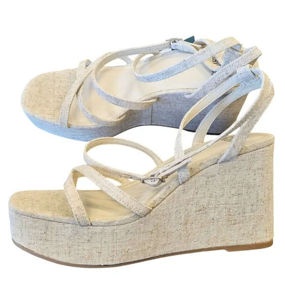 Wild Fable Heathered Cream Ronnie Memory Foam Strappy Wedge Sandal NEW