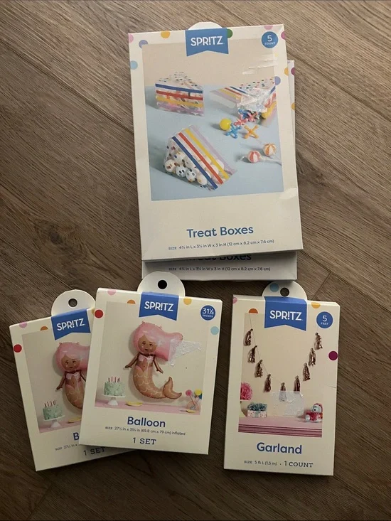 Spritz Pink Mermaid Balloon & Rainbow Stripe Treat Boxes