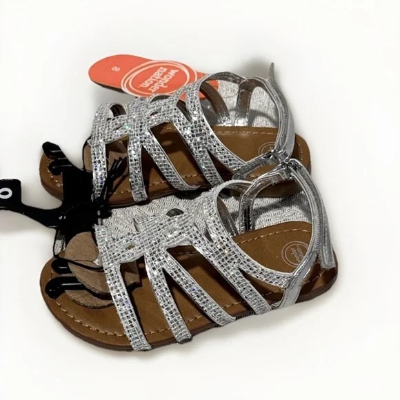 Wonder Nation Girls Silver Glitter Sandals Size 8 Toddler