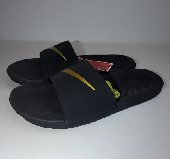 Nike Kawa Slide (GS/PS) Slide Sandal Slip On Black/Gold Kids 7Y 819352-003