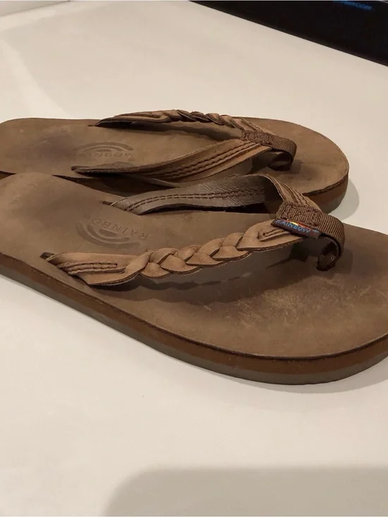 Rainbow Flirty Braided Leather Flip Flops