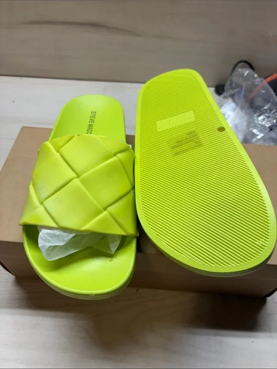 Steve Madden Neon Yellow Braided Slide Sandals #580