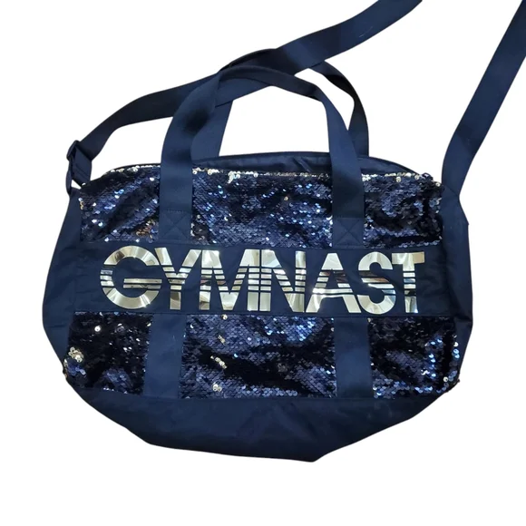Justice Black & Gold Sequined Gymnast Gym Bag Small‎ Adjustable Shoulder Strap