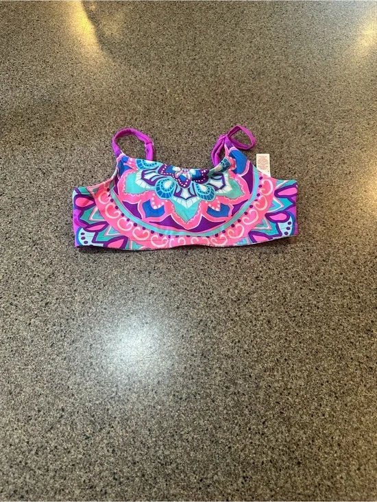 Girls' Pink & Purple Mandala Print Swim Top