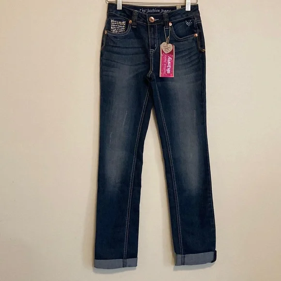 NWT girls size 12 12R Simply Low Skinny boyfriend blue jeans cuffed